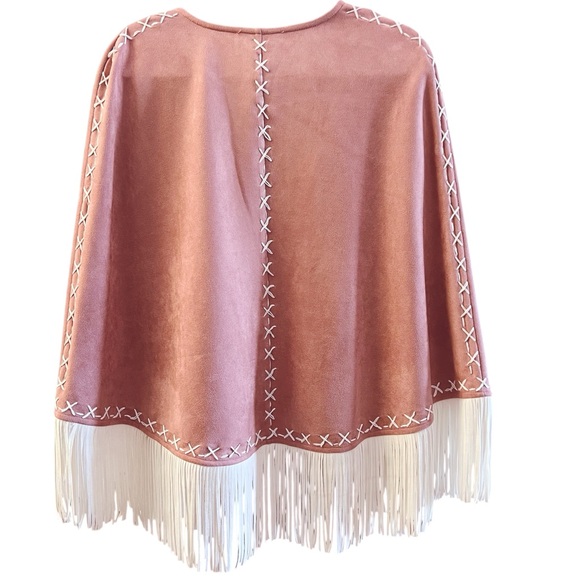 New blue b Light Pink Rose & White Whipstitch Fringe Trim Western Native Cape OS - Picture 6 of 14